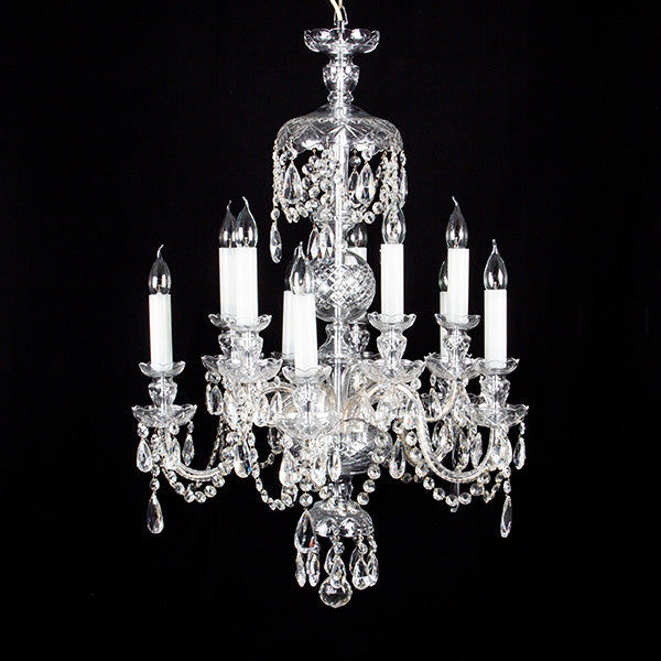 Bohemian Cut Crystal Kroonluchter – Luxe Handgeslepen Kristal, 10 Lichtpunten (20e Eeuw)