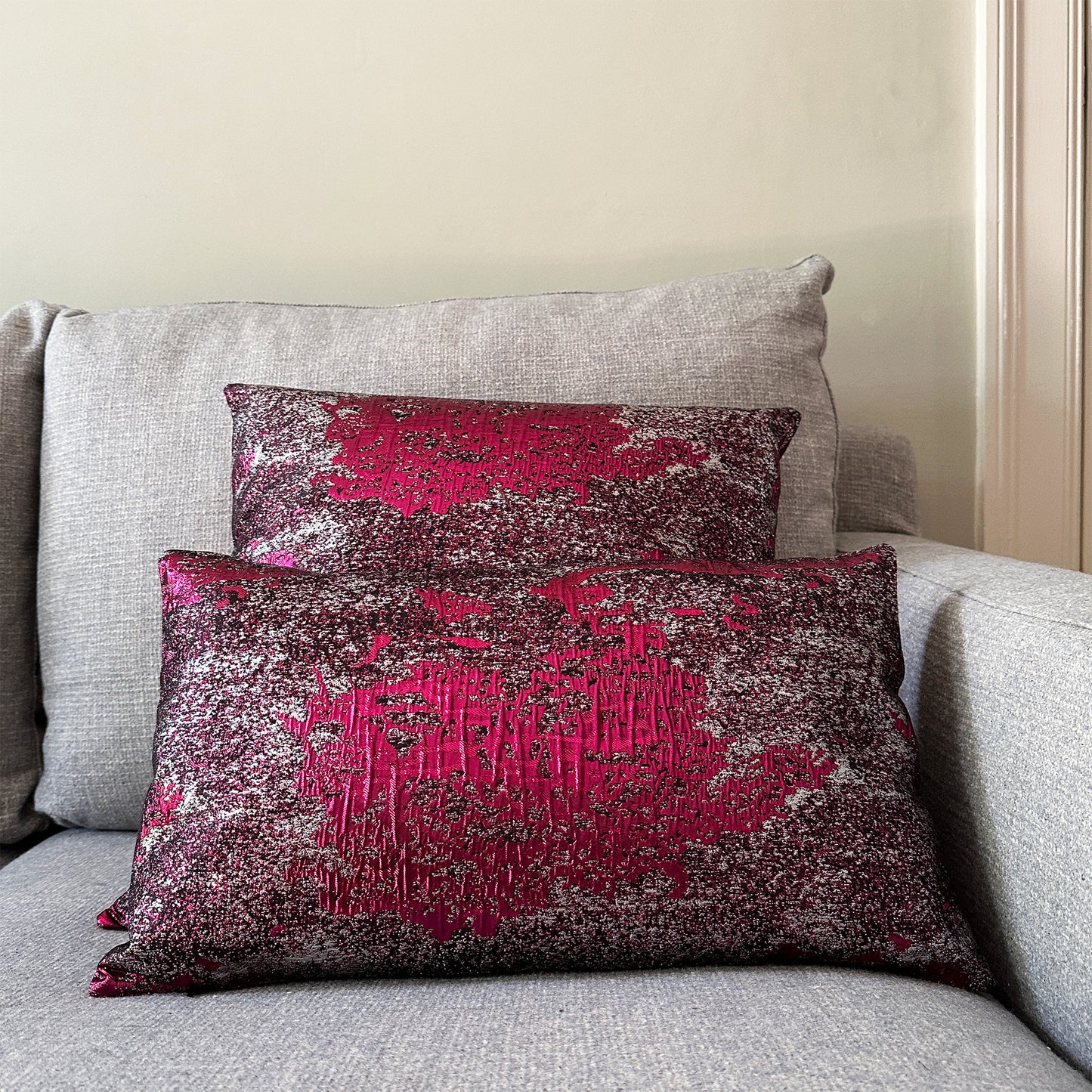 Luxury Jacquard Cushions – Handmade Pink-Black Decorative Cushions (50x50 cm & 50x30 cm)