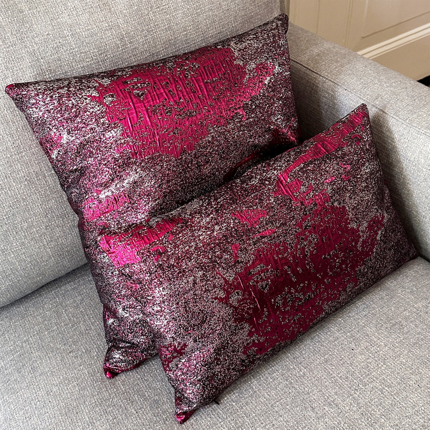 Luxury Jacquard Cushions – Handmade Pink-Black Decorative Cushions (50x50 cm & 50x30 cm)