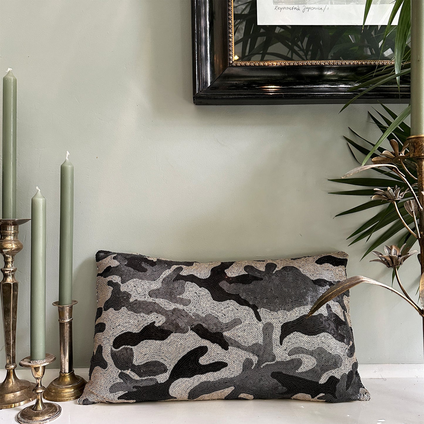 Handmade Luxury Cushions with Camouflage Print and Matte Sequins – 50x50 cm & 50x30 cm