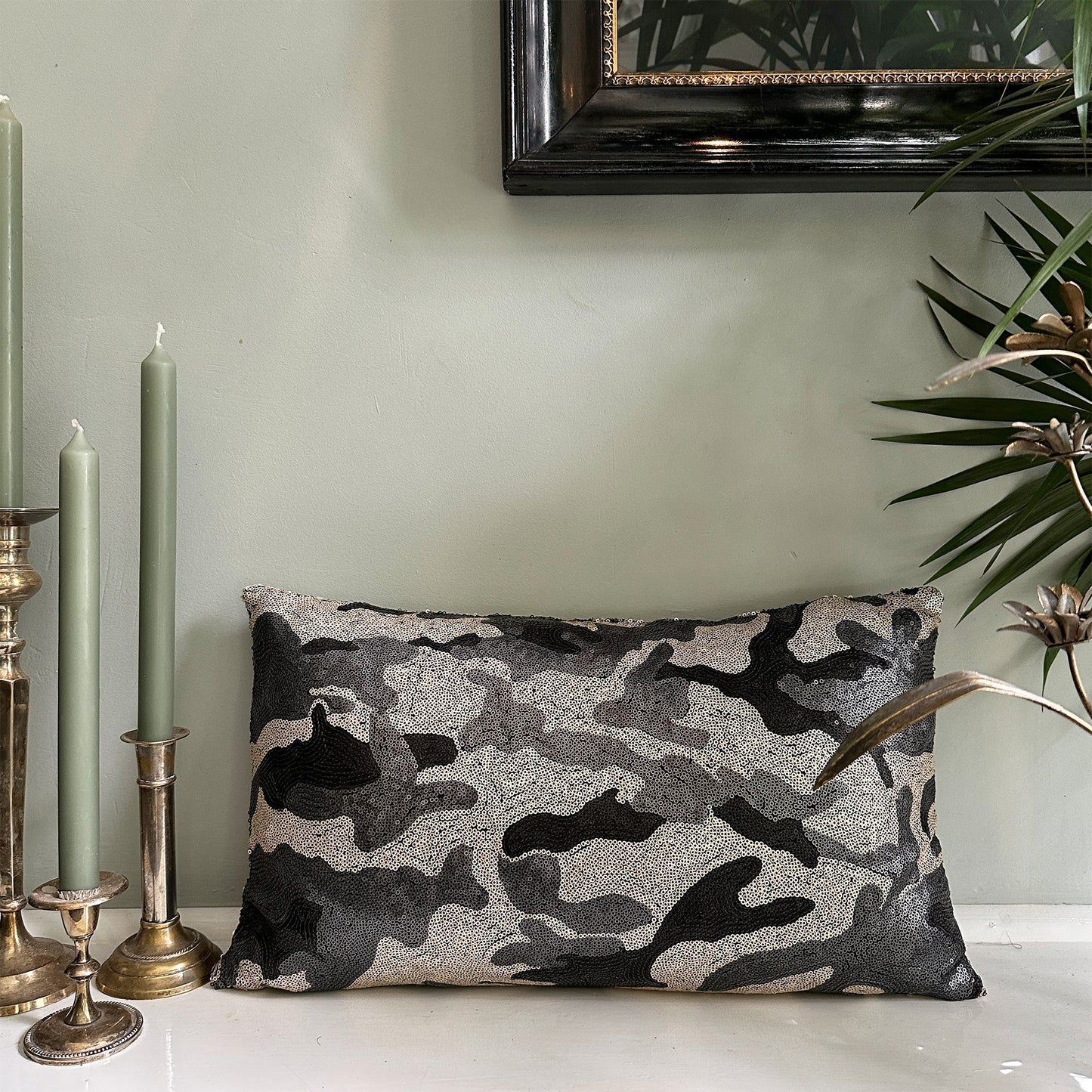 Handmade Luxury Cushions with Camouflage Print and Matte Sequins – 50x50 cm & 50x30 cm