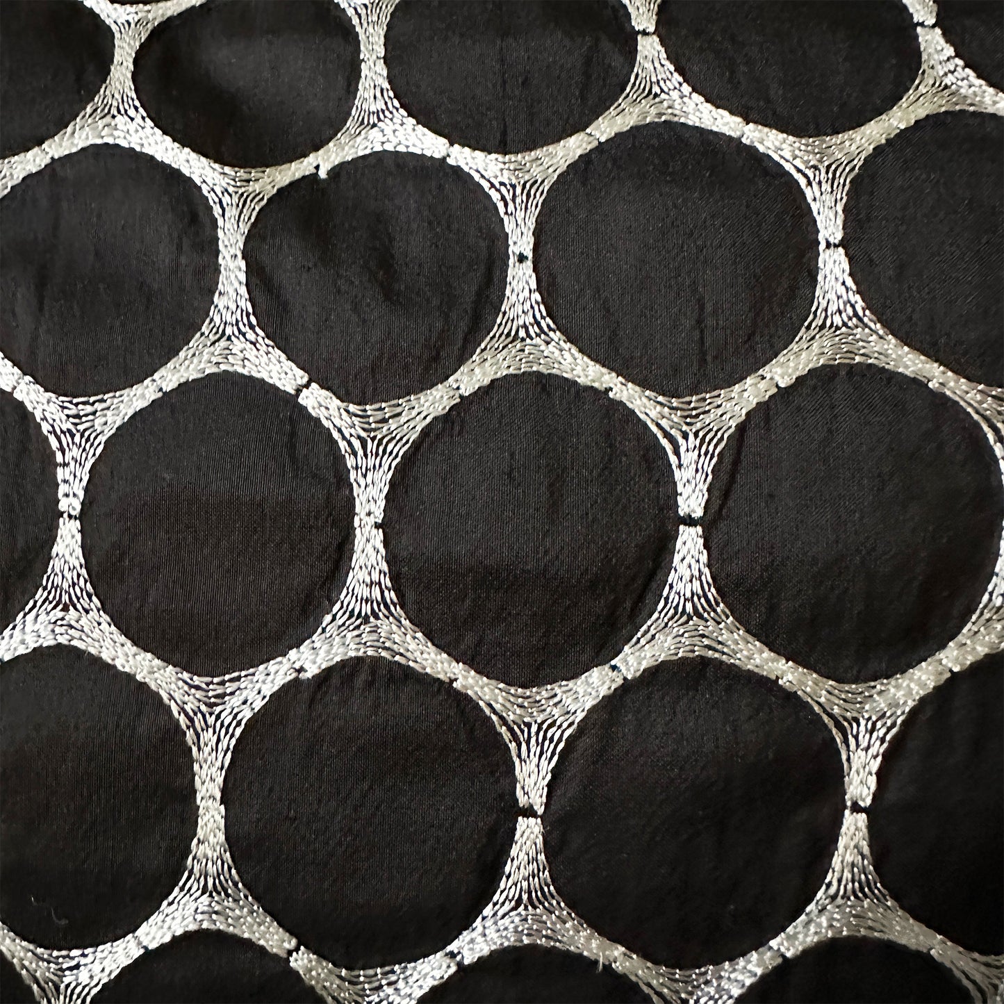 Handmade Luxury Black Silk Cushions with Embroidered White Circles | 50x50 cm and 50x30 cm