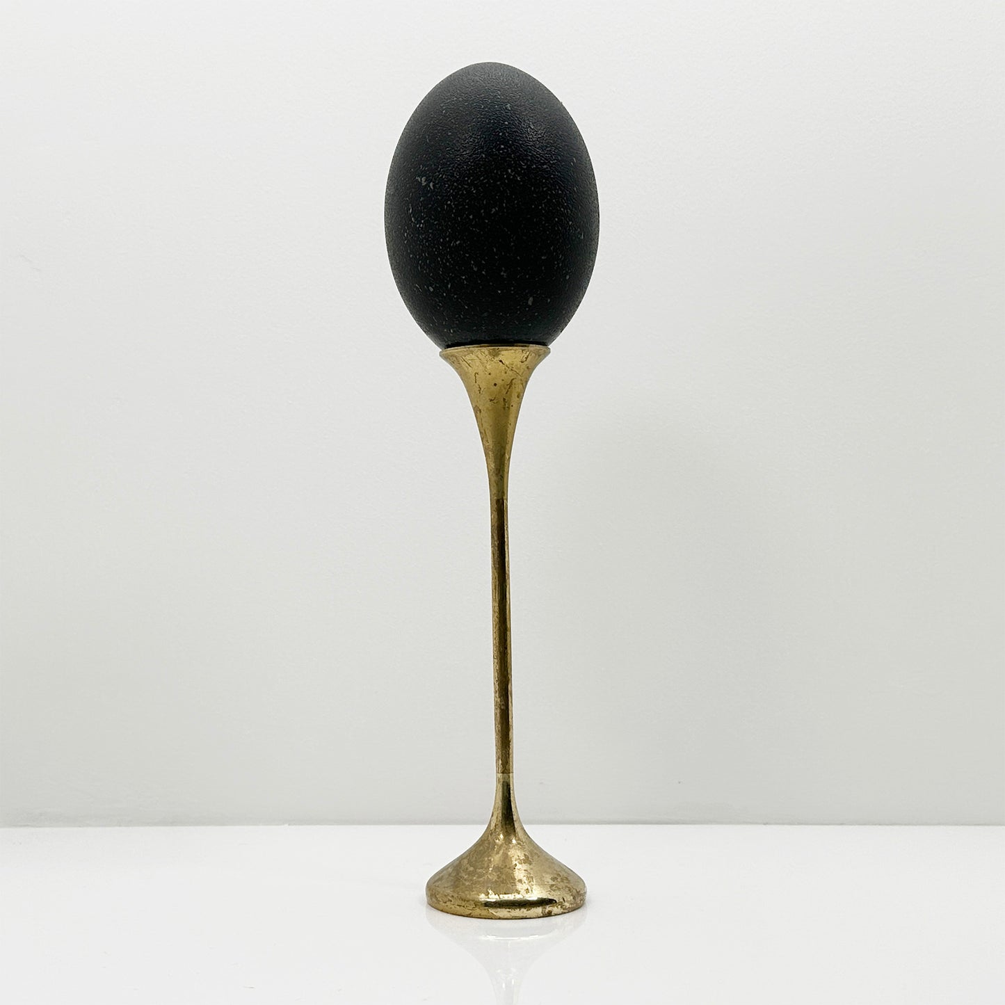 Emu Egg on Mid-Century Brass Candlestick – Luxury Handmade Ornament