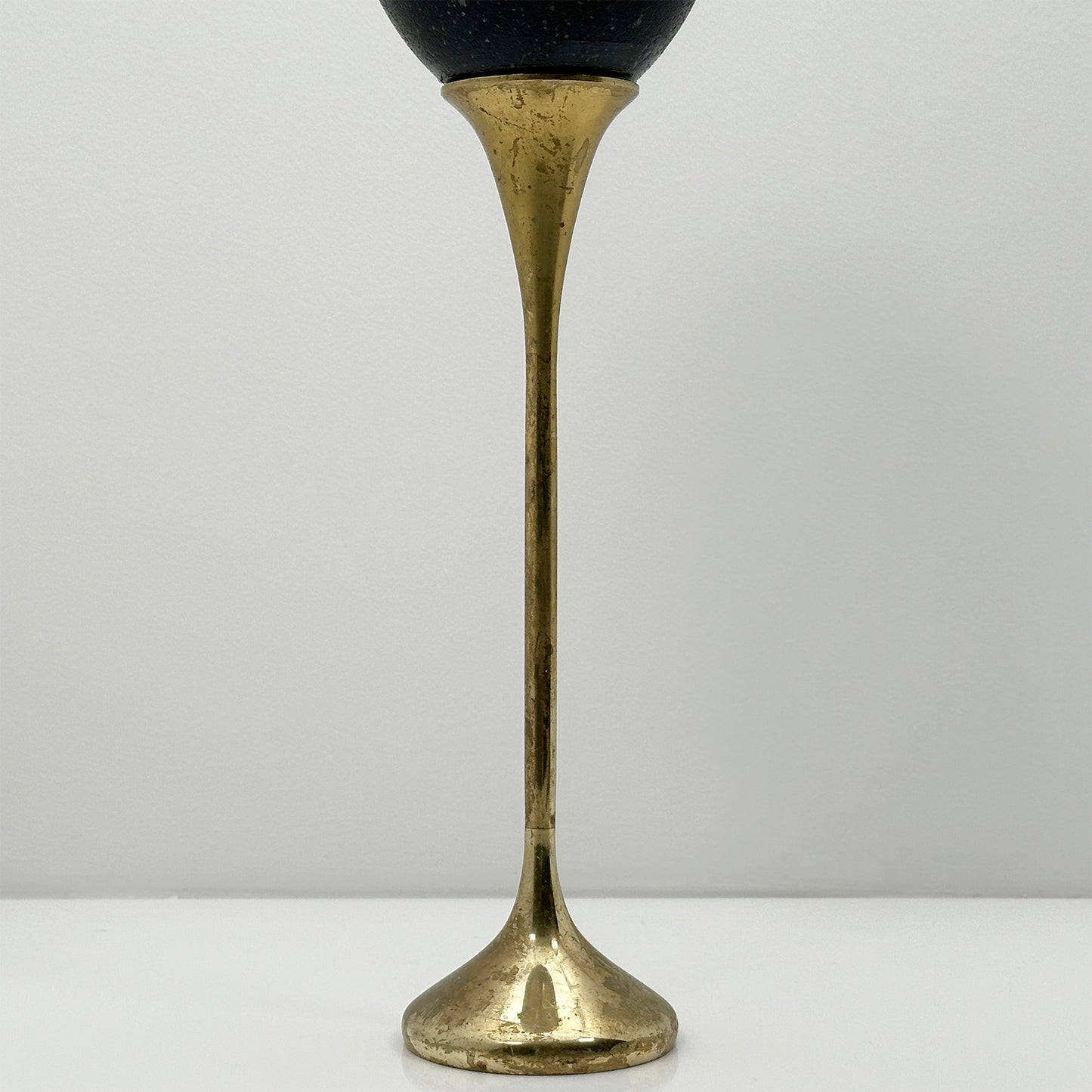 Emu Egg on Mid-Century Brass Candlestick – Luxury Handmade Ornament