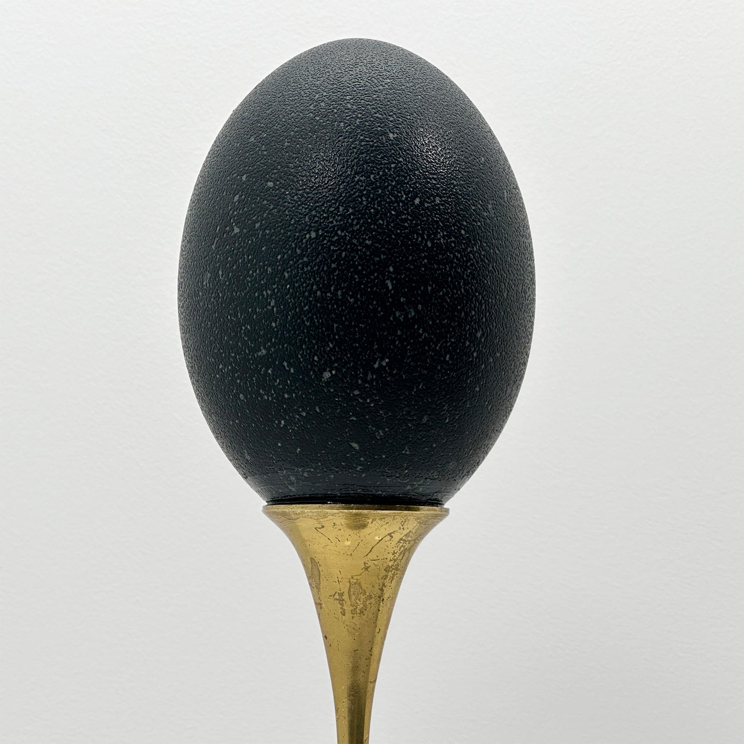 Emu Egg on Mid-Century Brass Candlestick – Luxury Handmade Ornament