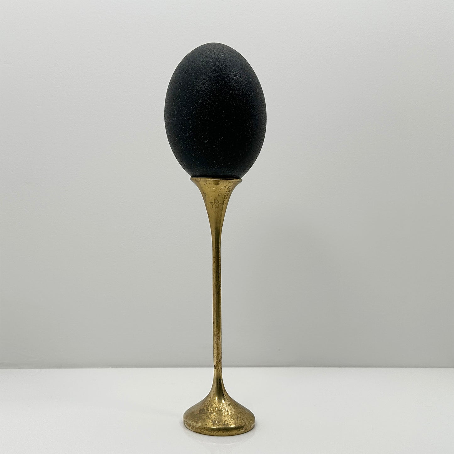 Emu Egg on Mid-Century Brass Candlestick – Luxury Handmade Ornament