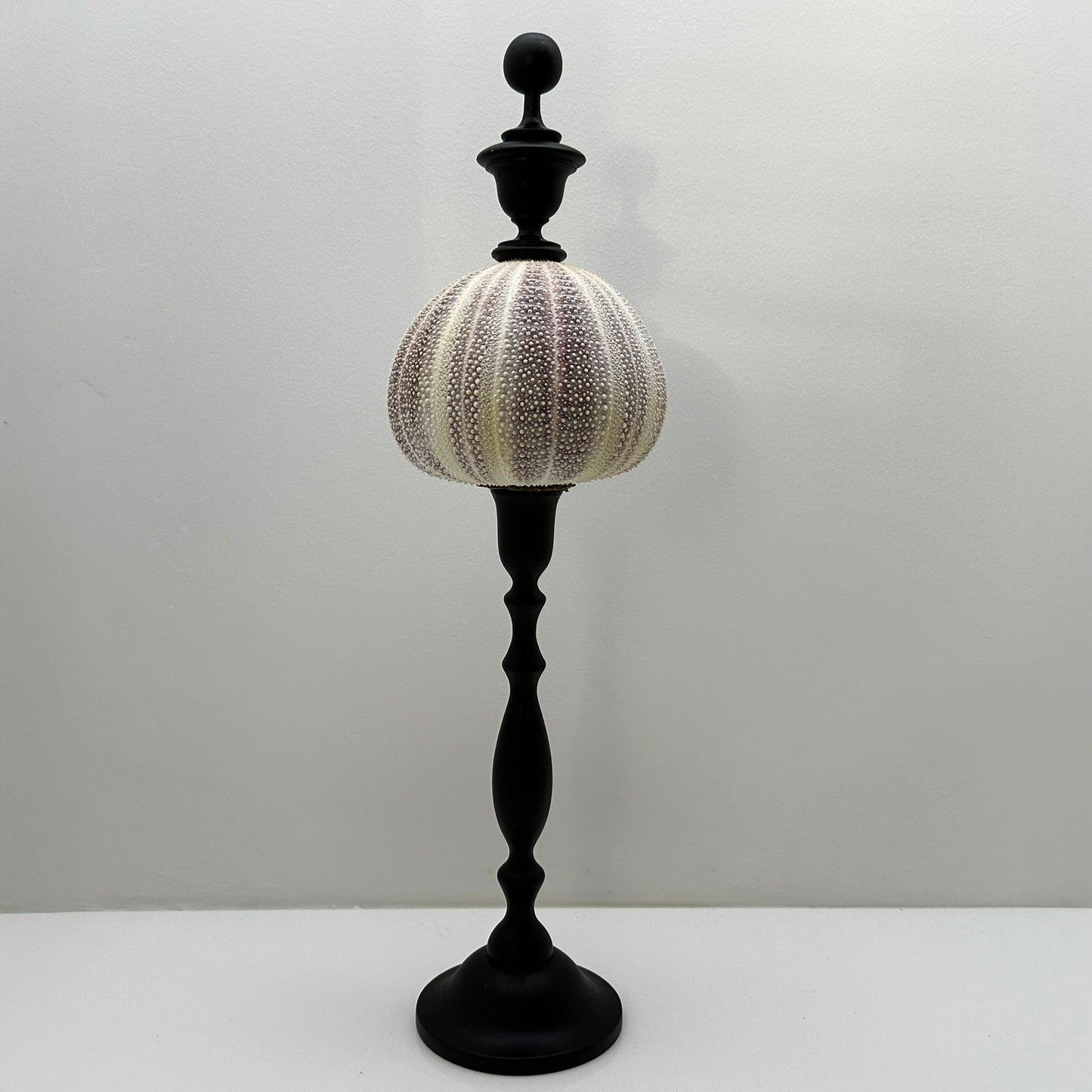 Decorative Red Sea Urchin on Copper Rod with Black Oval Base – Luxury Ornament