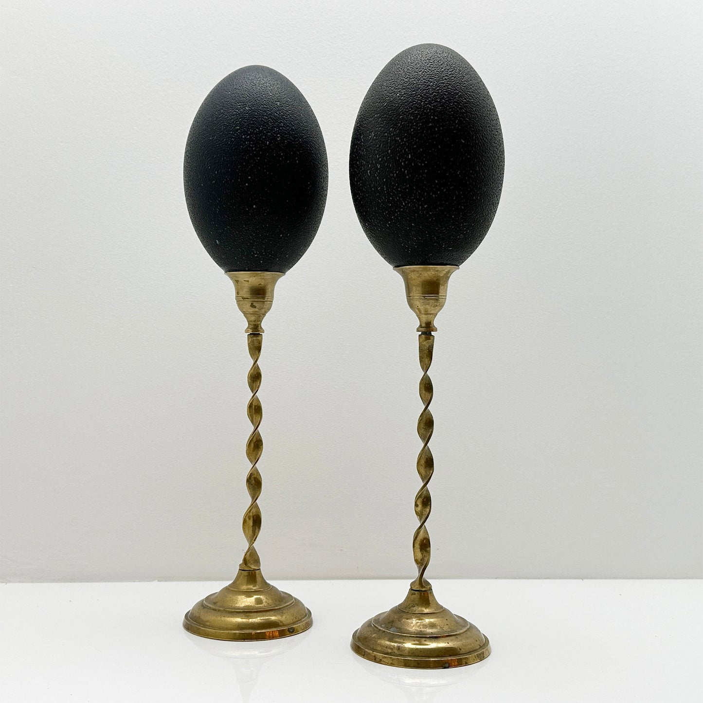 Set of Two Emu Eggs on Twisted Base – Luxury Handmade Egg Ornament