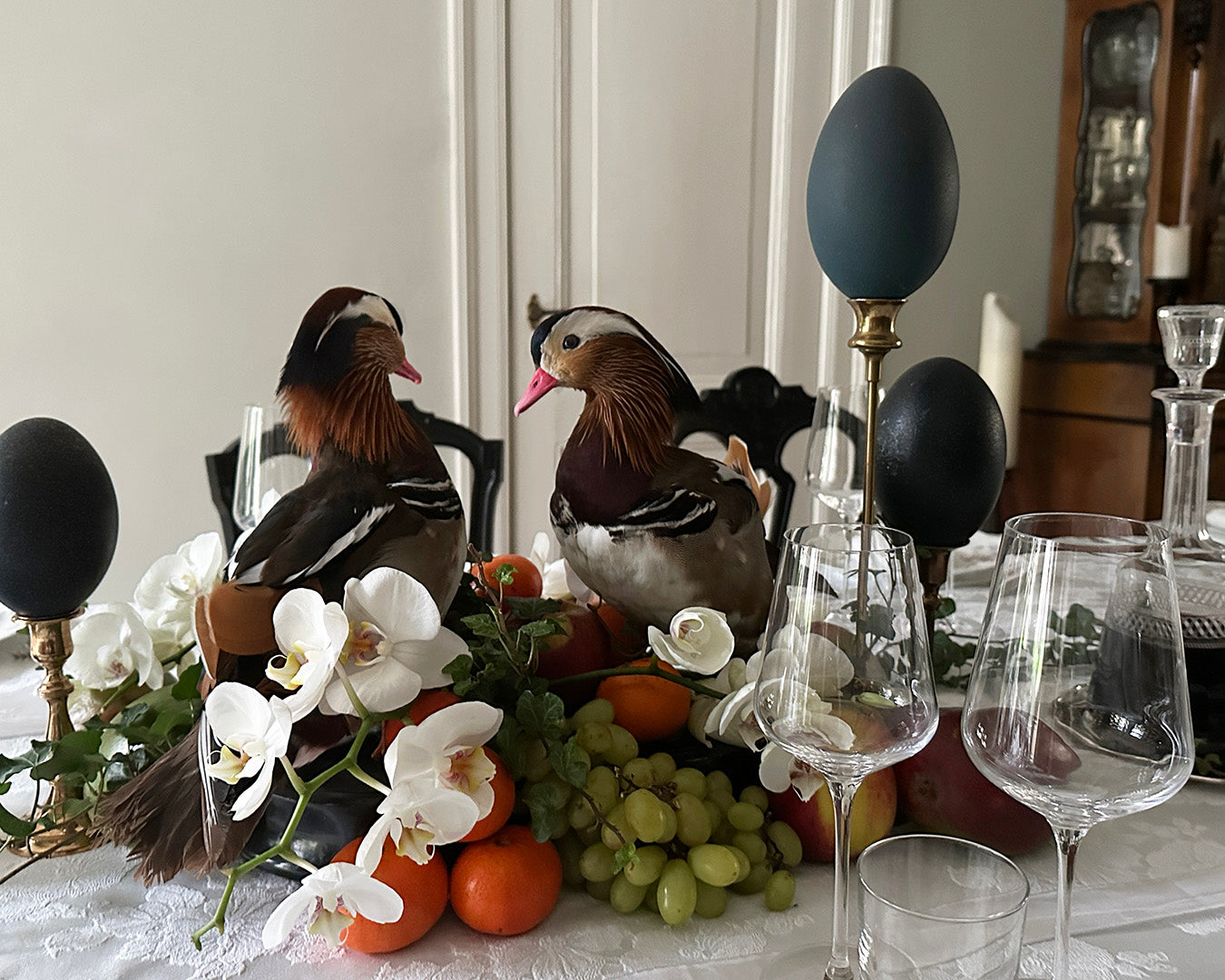 Set of Emu Eggs on Brass Candlesticks – Luxury Ornament and Decorative Egg on Foot