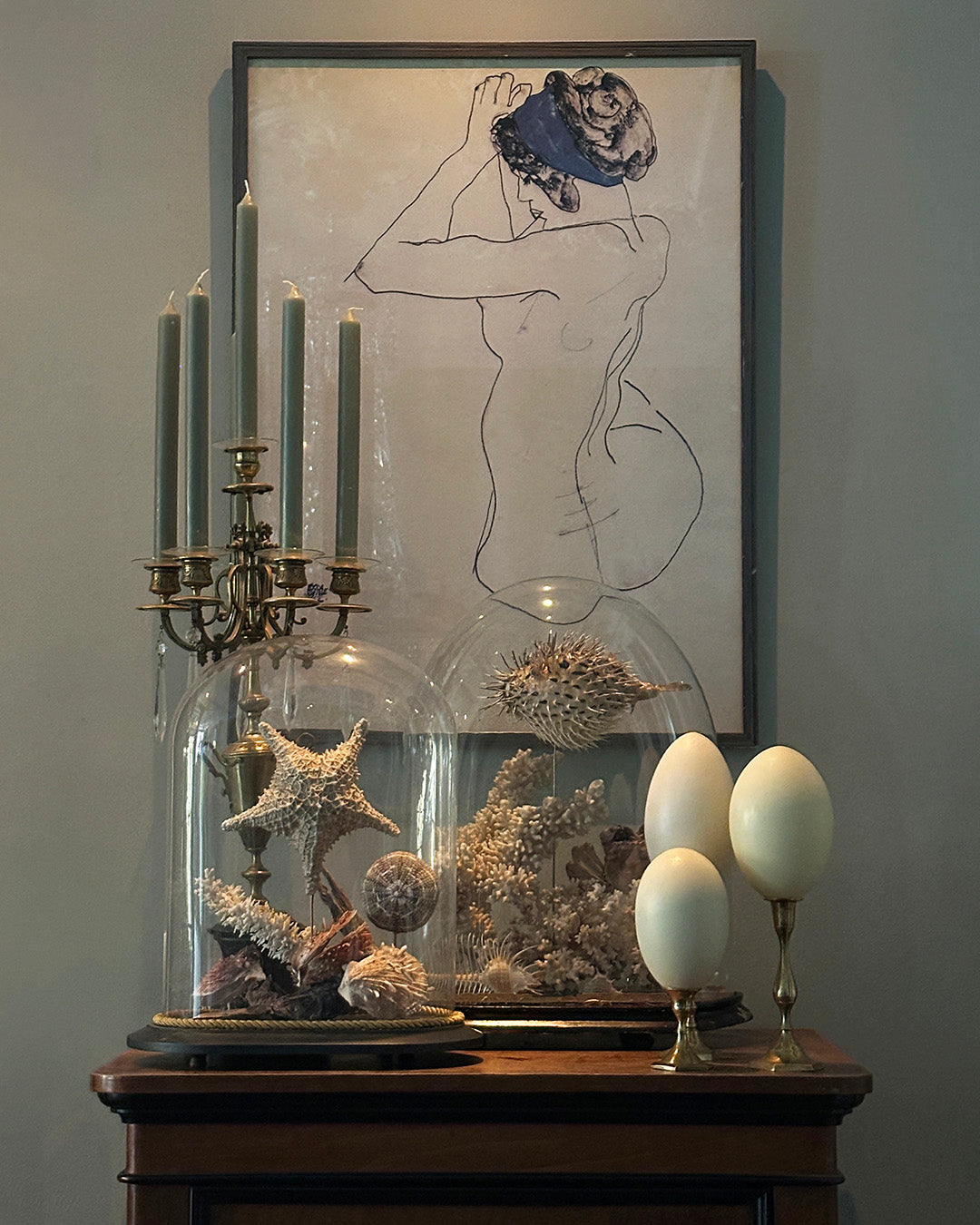 Rhea Egg on Brass Candlestick