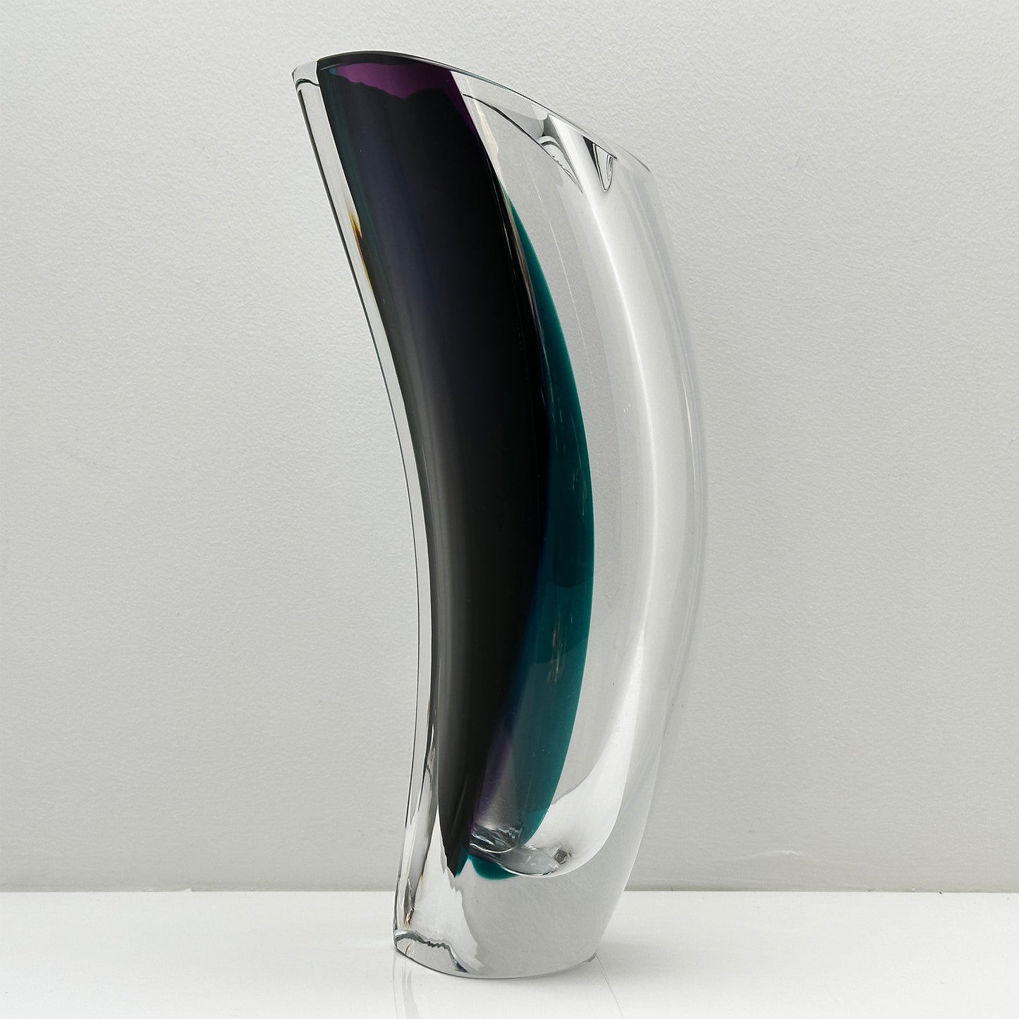 Aria vase by Goran Warff for Kosta Boda in purple and green