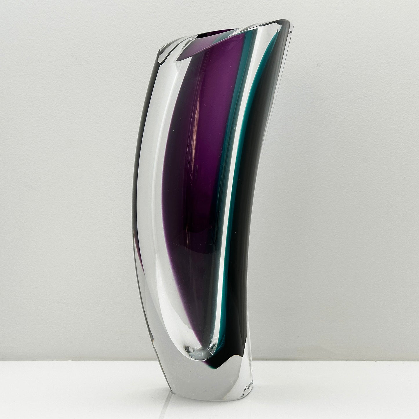 Aria vase by Goran Warff for Kosta Boda in purple and green