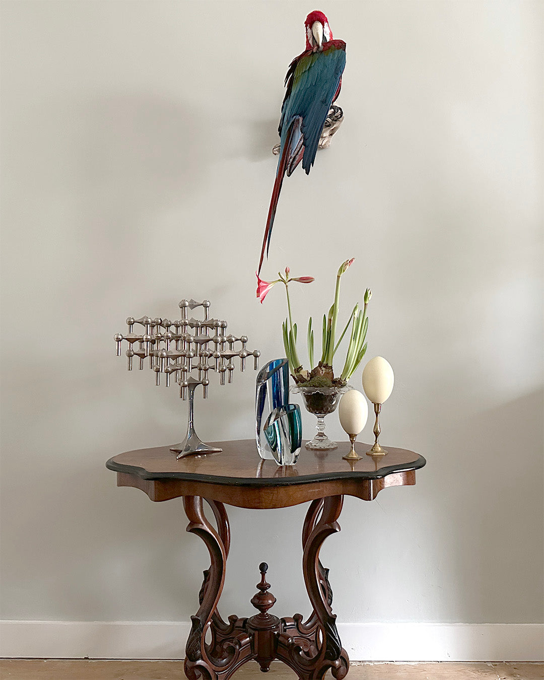 Rhea Egg on Brass Candlestick